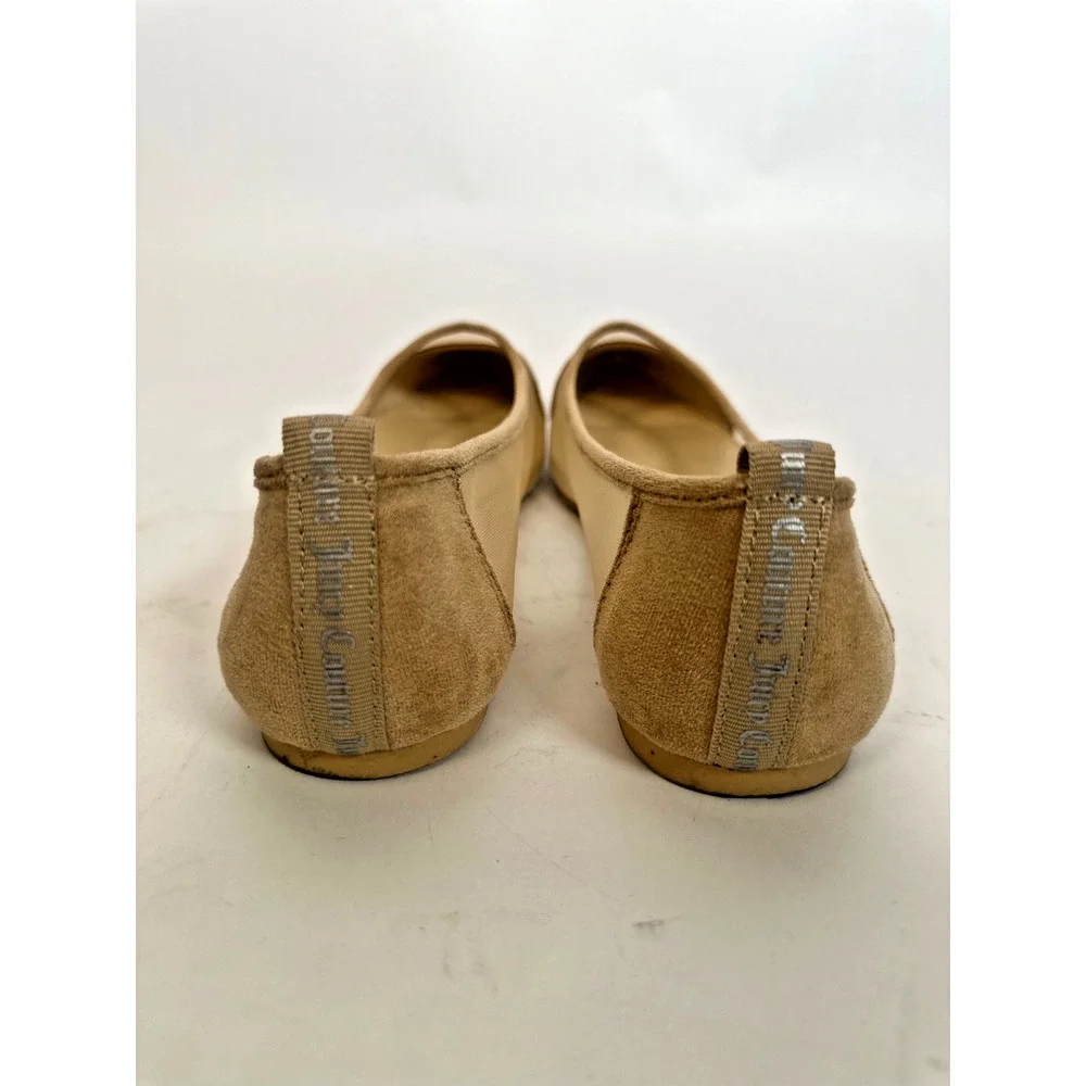 Juicy Couture Rhinestone Logo Mesh Flats Size 10 Nude Pointed Toe Ballet Flats